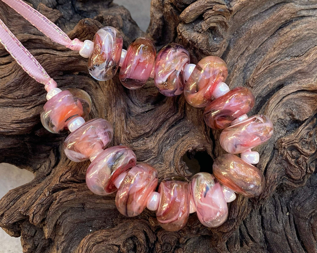 pink lampwork beads