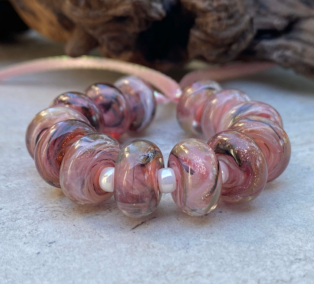 pink lampwork beads