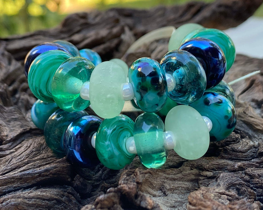 green lampwork beads