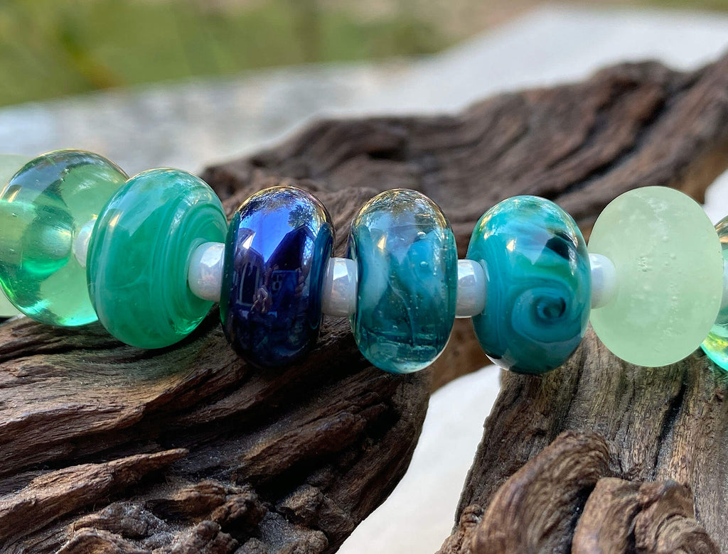 green lampwork beads