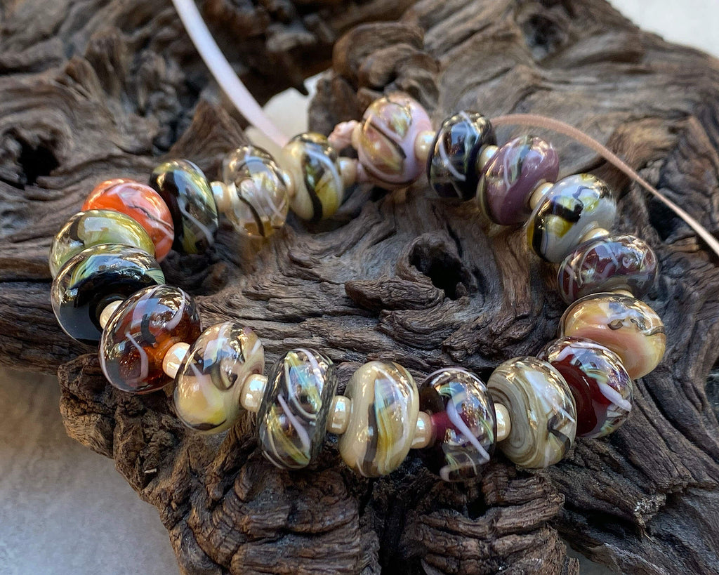 brown lampwork bead set