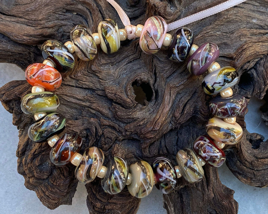 brown lampwork bead set