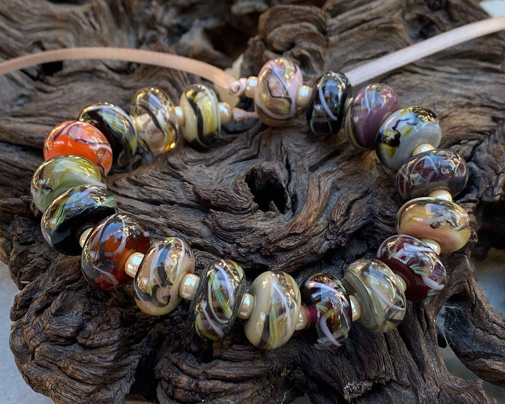 brown lampwork bead set