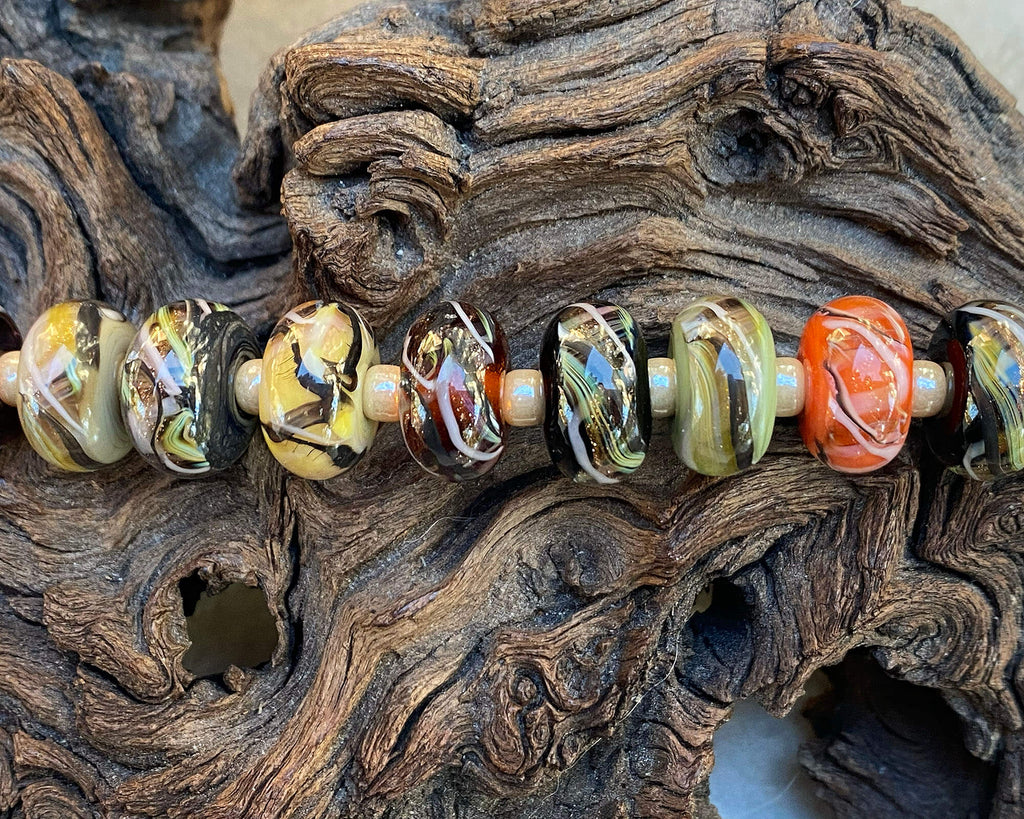 brown lampwork bead set