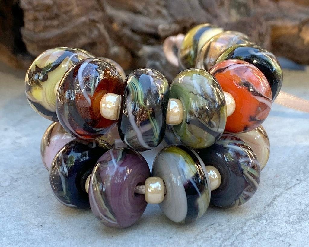 brown lampwork bead set