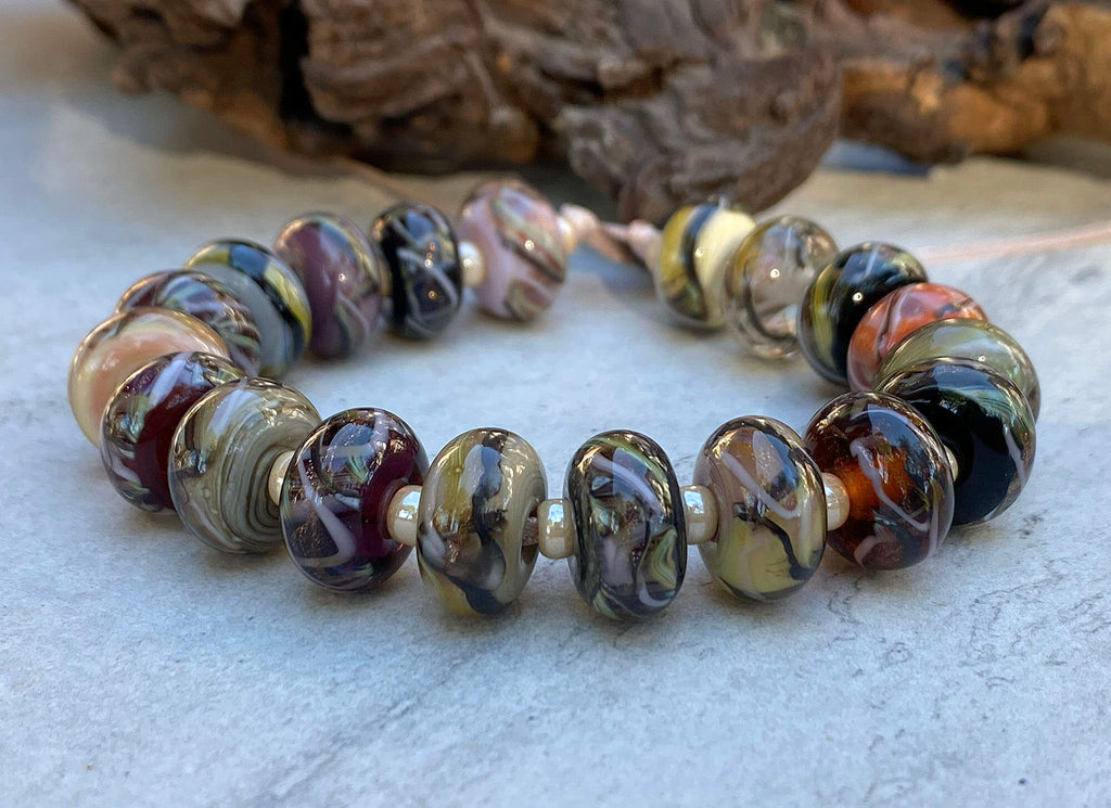 brown lampwork bead set