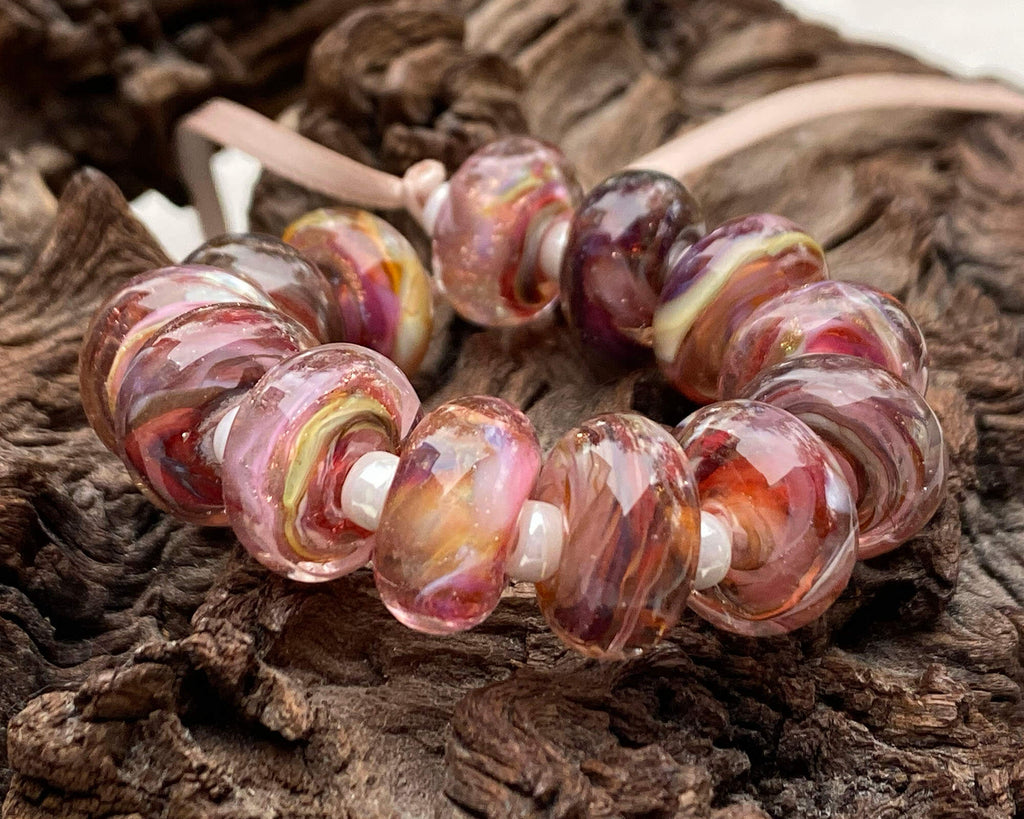 pink lampwork beads