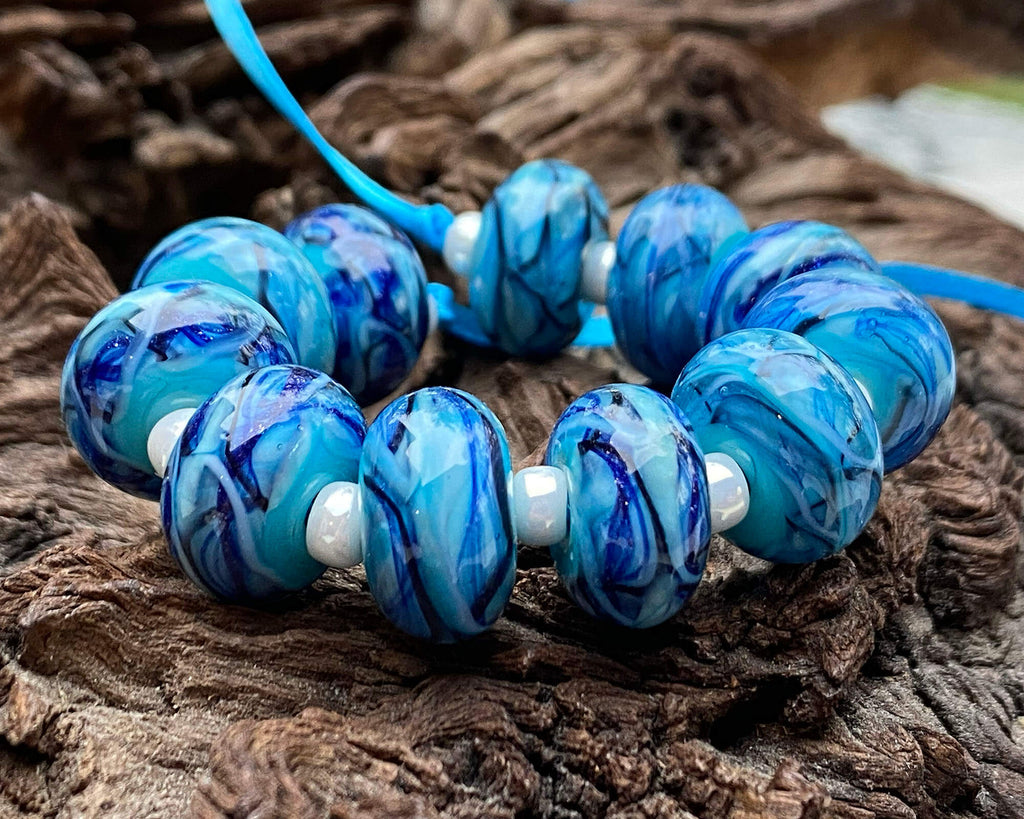 blue lampwork bead set