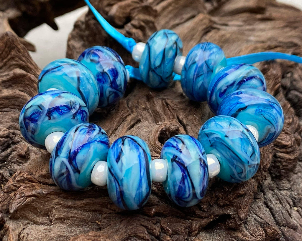 blue lampwork bead set