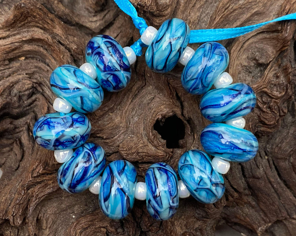 blue lampwork bead set