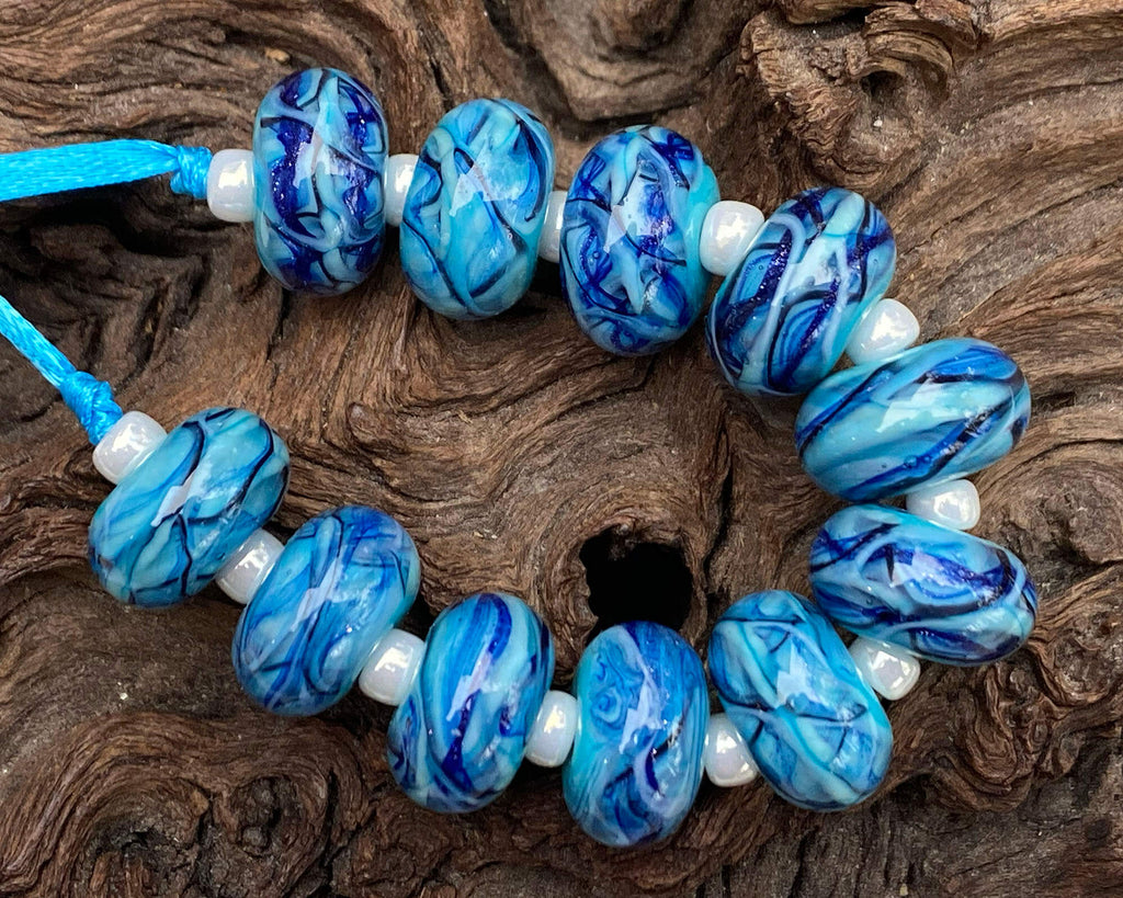 blue lampwork bead set