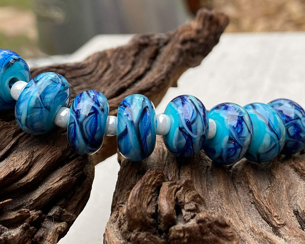 blue lampwork bead set