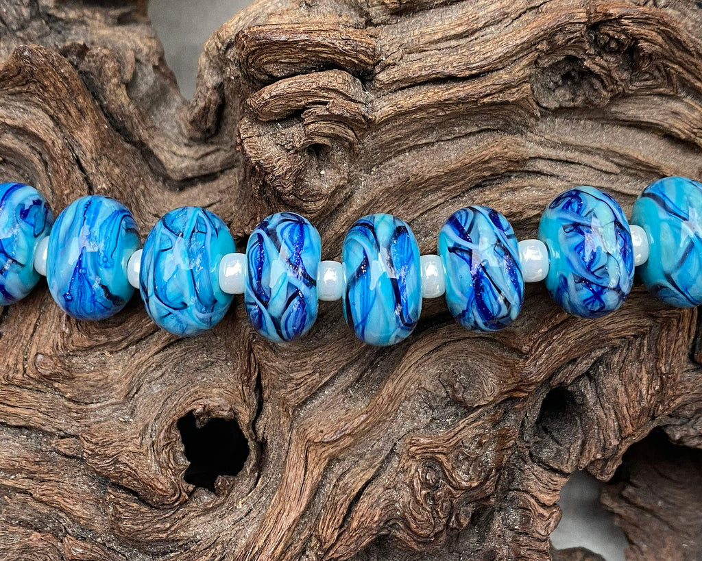 blue lampwork bead set