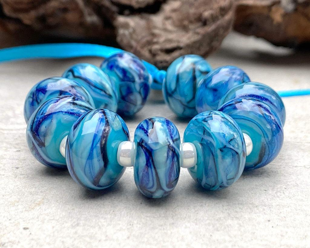 blue lampwork bead set