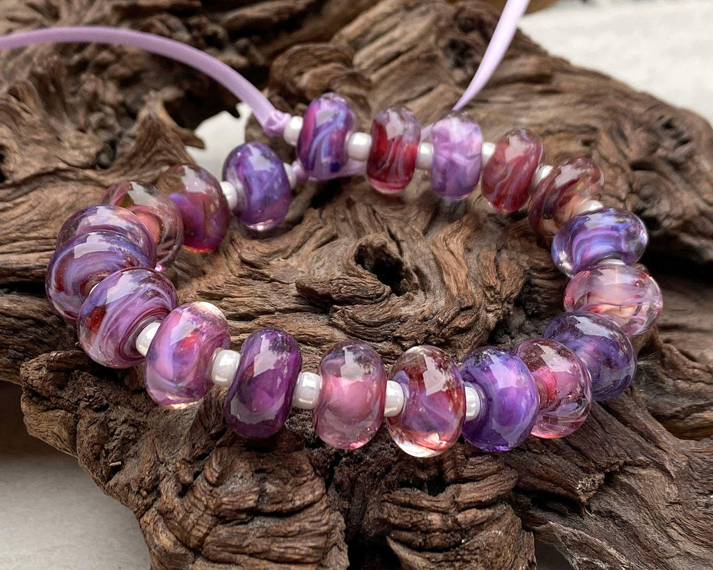purple lampwork bead set