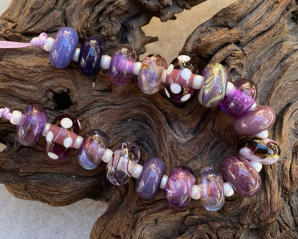 purple mix lampwork beads