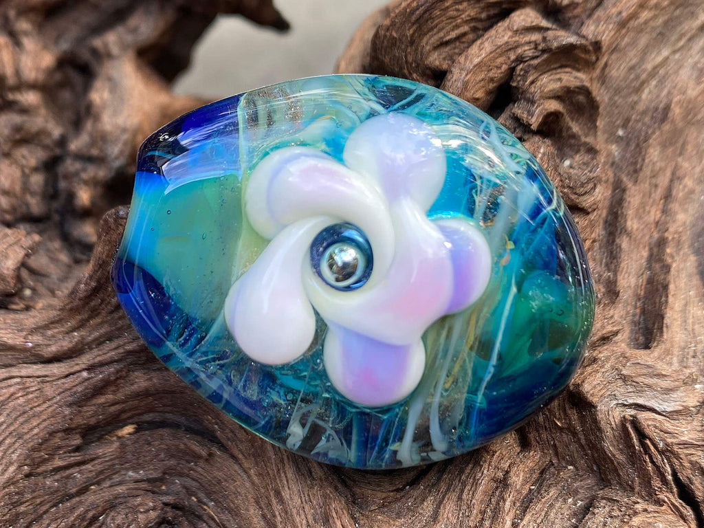 blue floral lampwork bead
