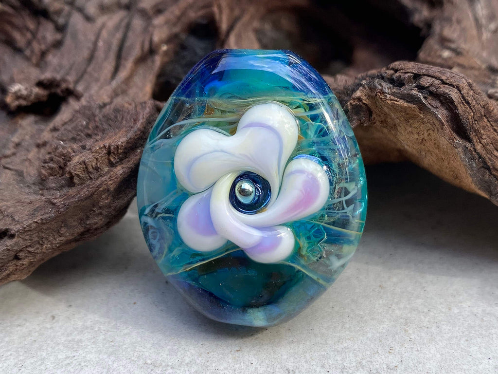 blue floral handmade bead