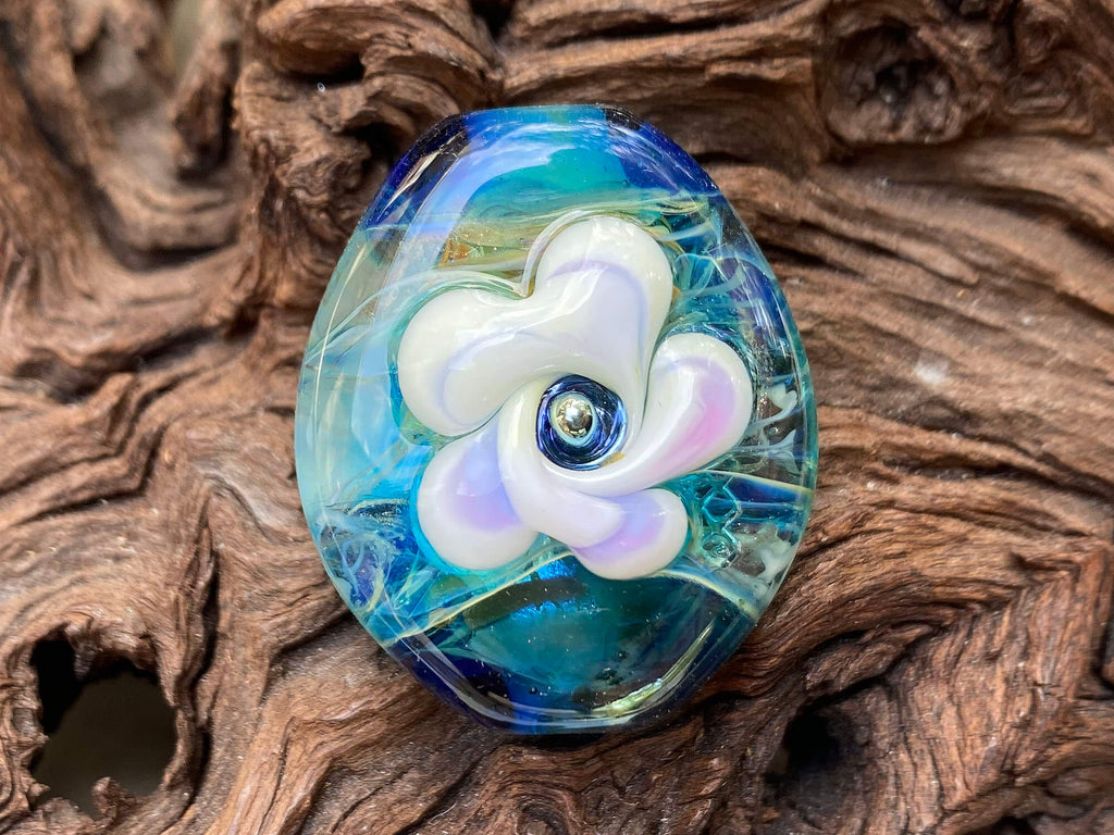 blue floral lampwork bead