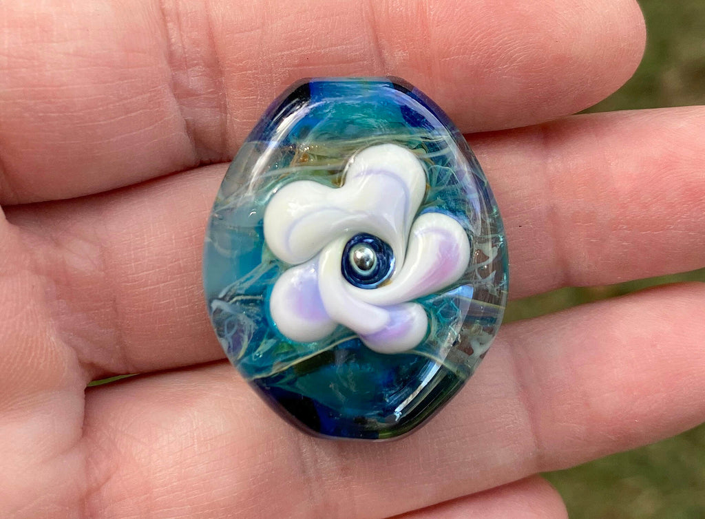 blue floral lampwork bead