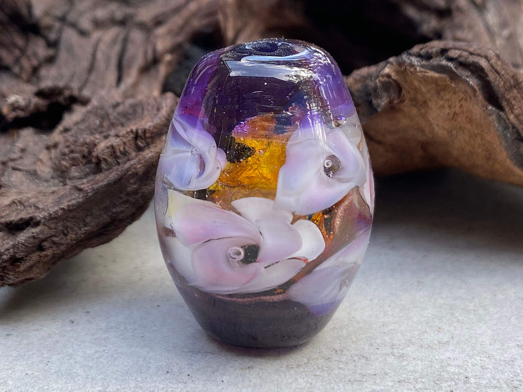 purple floral lampwork bead