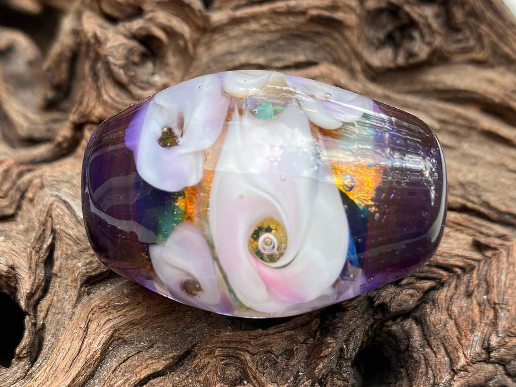 purple floral lampwork bead