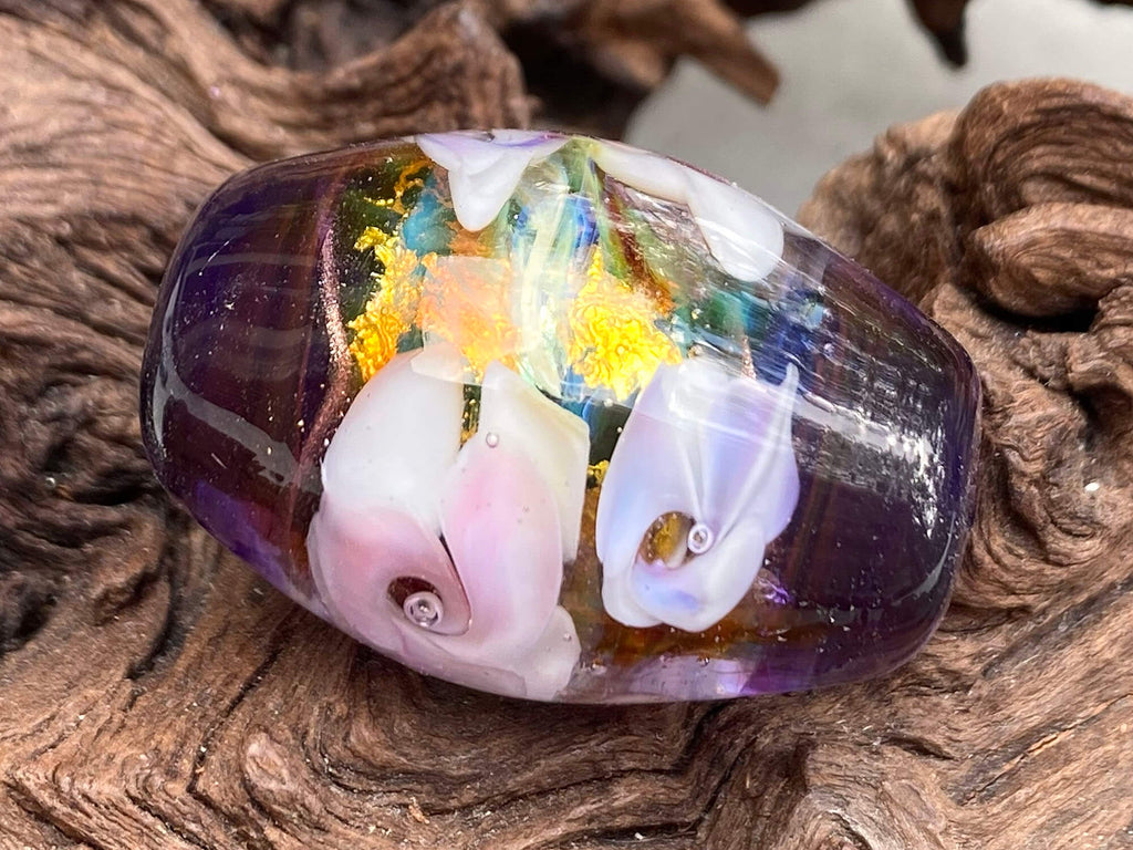 purple floral lampwork bead
