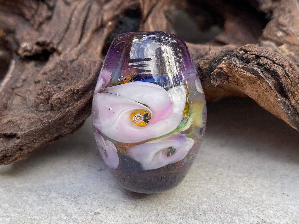 purple floral lampwork bead
