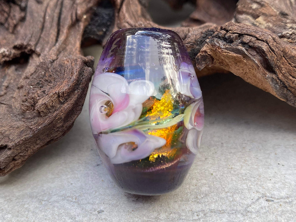 purple floral lampwork bead
