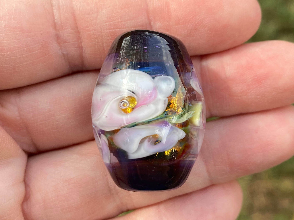 purple floral lampwork bead