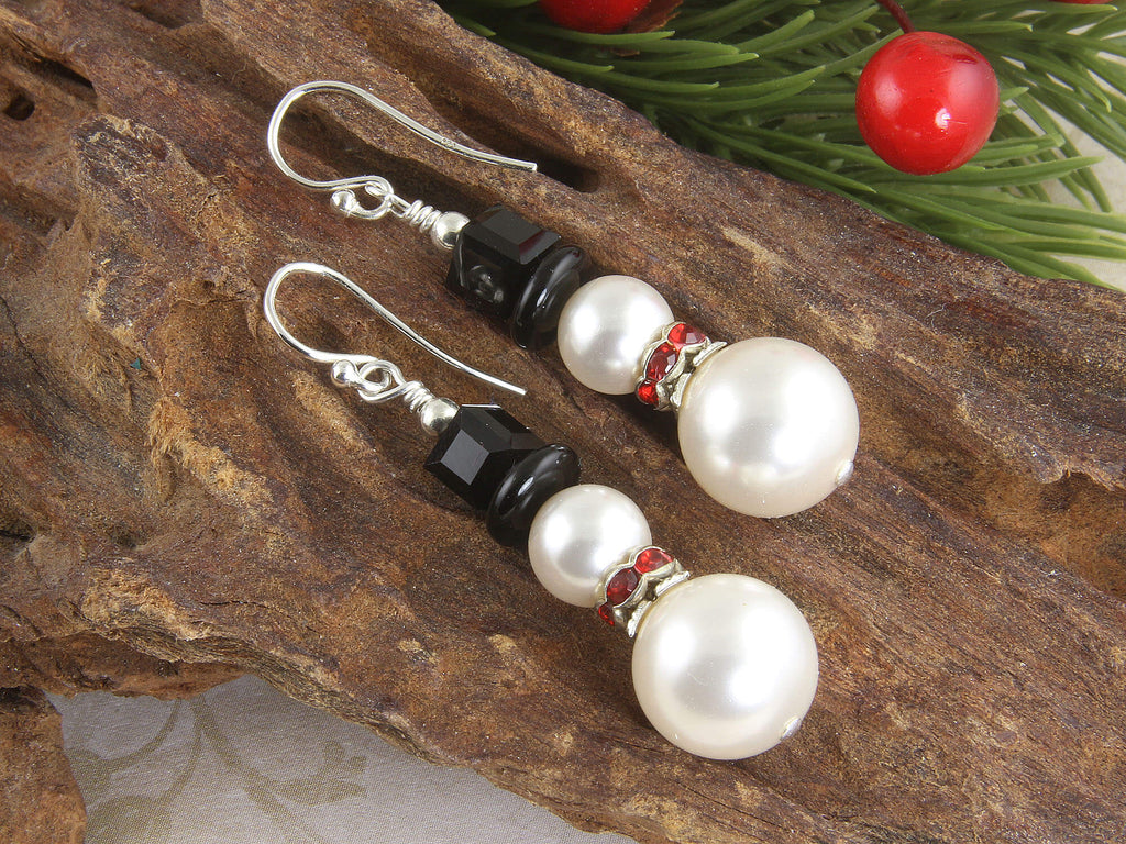 snowman christmas earrings sterling