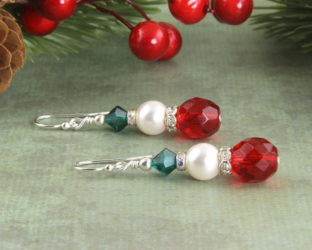 red and green christmas earrings