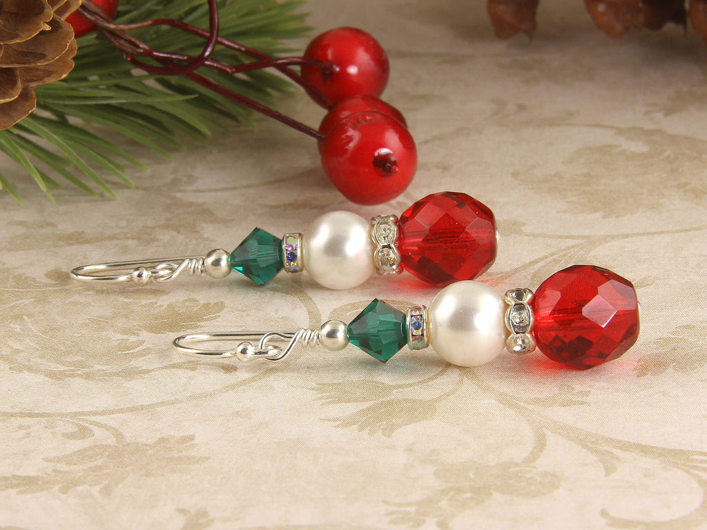 red green christmas earrings