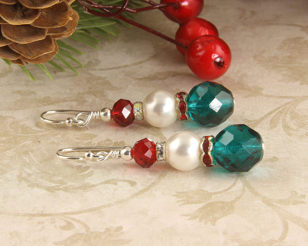 green & red christmas earrings