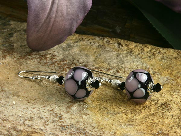 Purple Black Lampwork Glass Earrings - SWCreations
