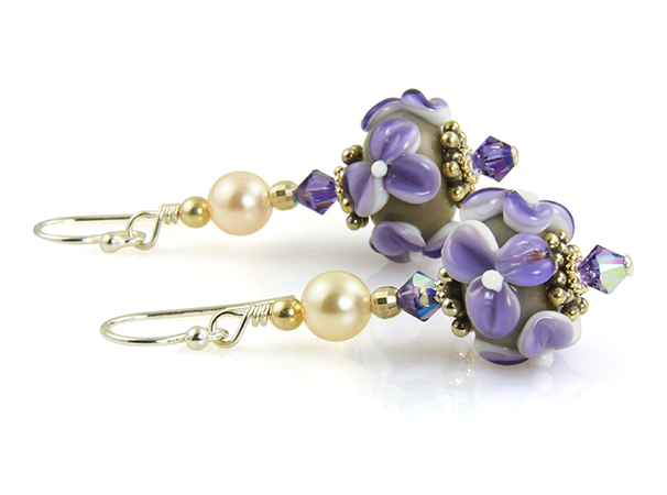 Purple Floral Lampwork Bead Earrings - SWCreations
