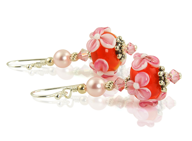 Pink Floral Lampwork Bead Earrings - SWCreations
