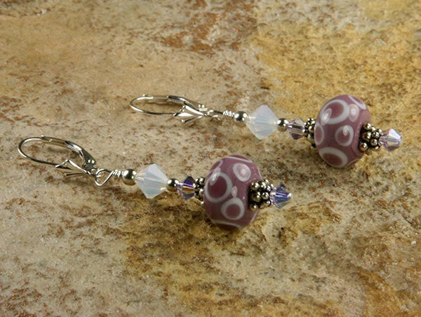 Mauve Pink Lampwork Bead Earrings - SWCreations
