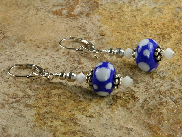 Blue Polka Dot Lampwork Earrings - SWCreations
