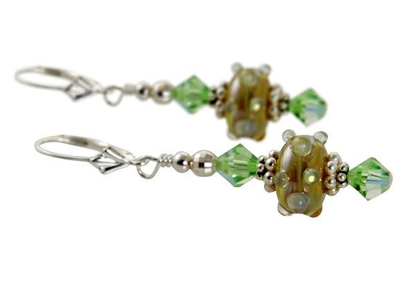 Golden Green Lampwork Bead Earrings - SWCreations
