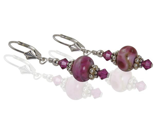 Fuchsia Pink Lampwork Bead Earrings - SWCreations
