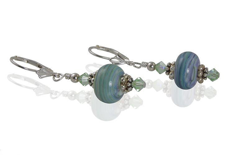 Glacial Striations Lampwork Bead Earrings - SWCreations
