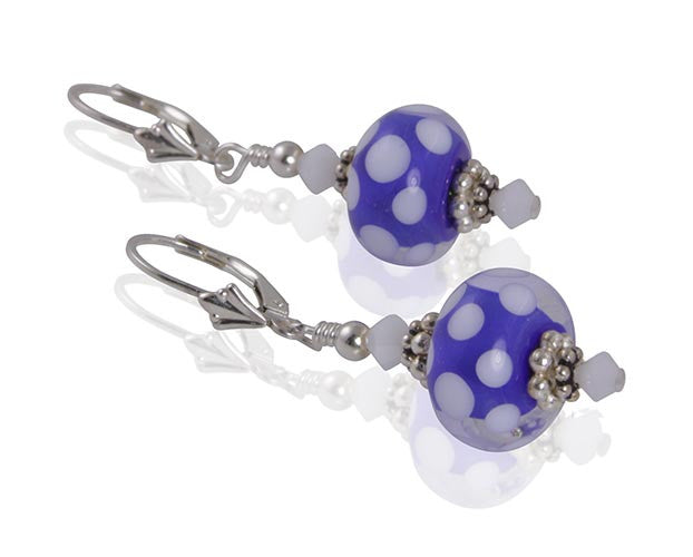 Blue Dots Lampwork Bead Earrings - SWCreations
