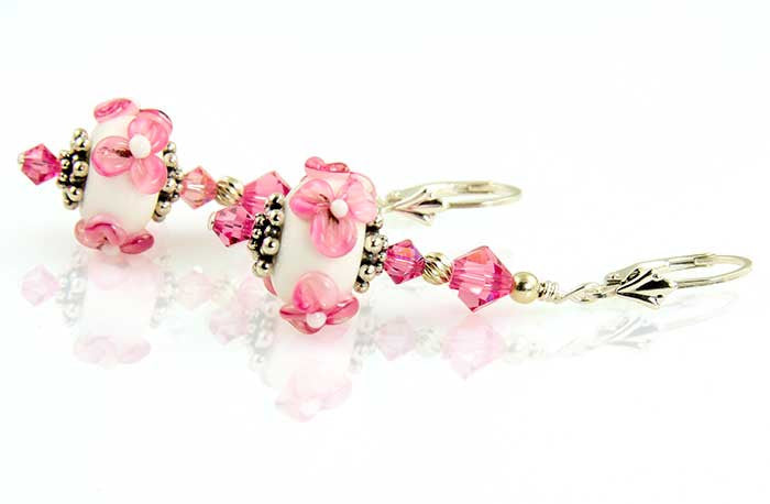 Rose Pink Floral Lampwork Earrings - SWCreations
