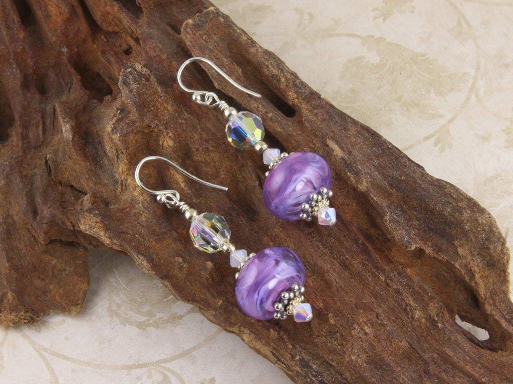 purple lampwork earrings