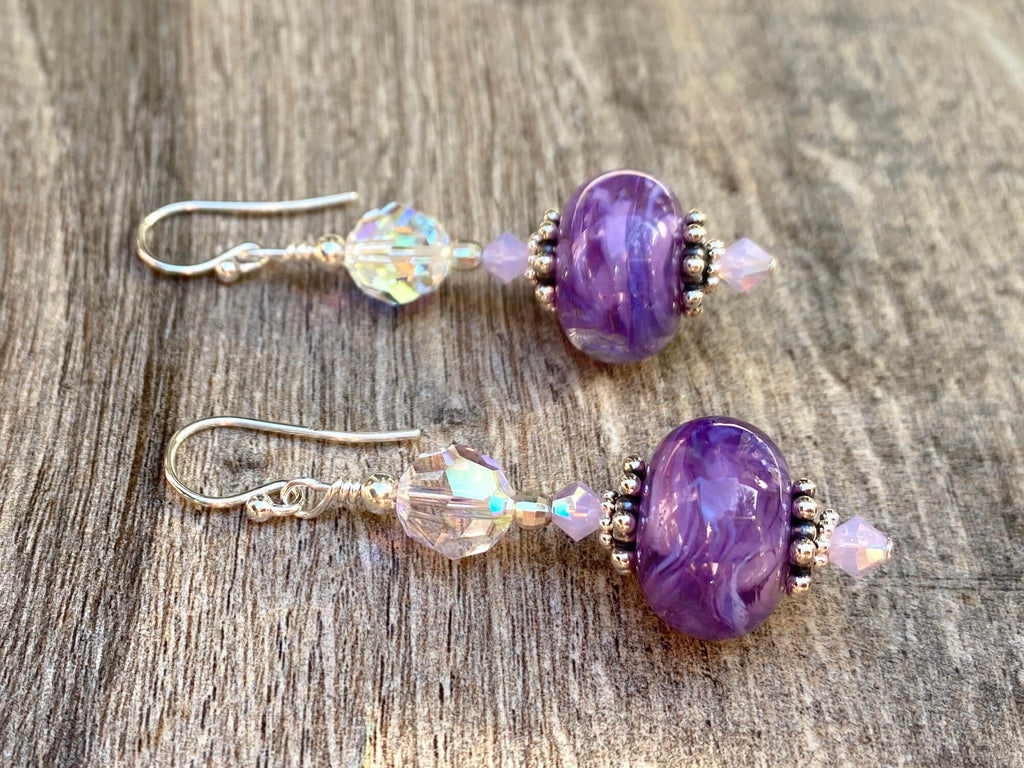 purple lampwork earrings