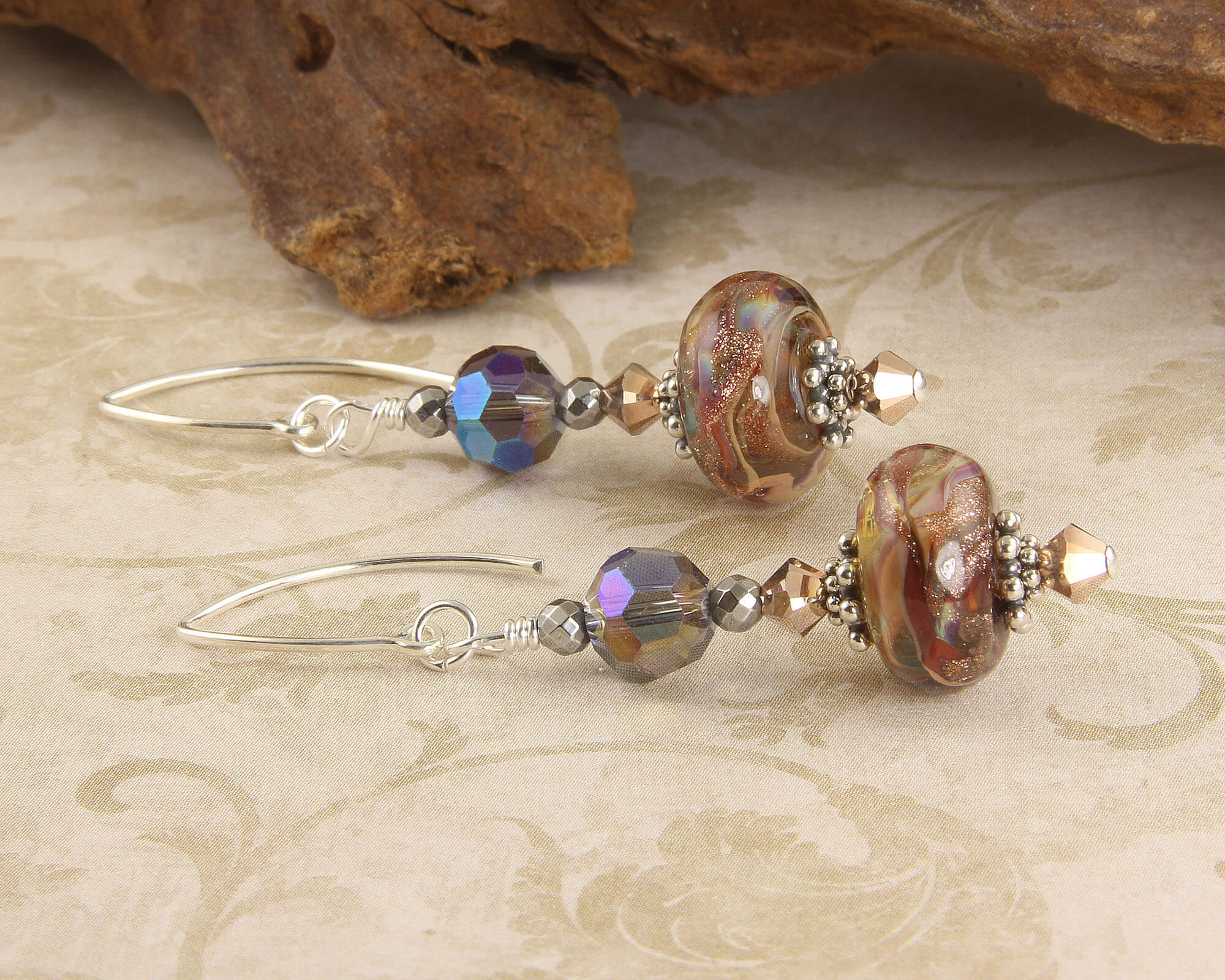 Purple Shimmering Goldstone Lampwork Earrings SWCreations