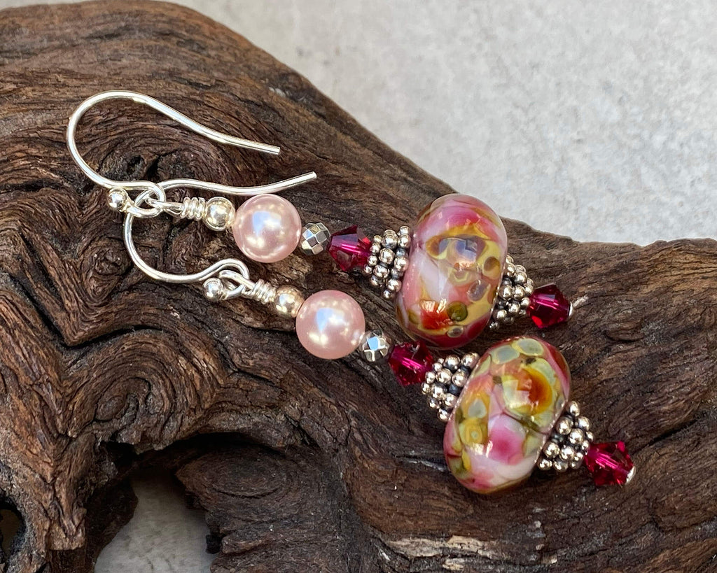 pink lampwork earrings