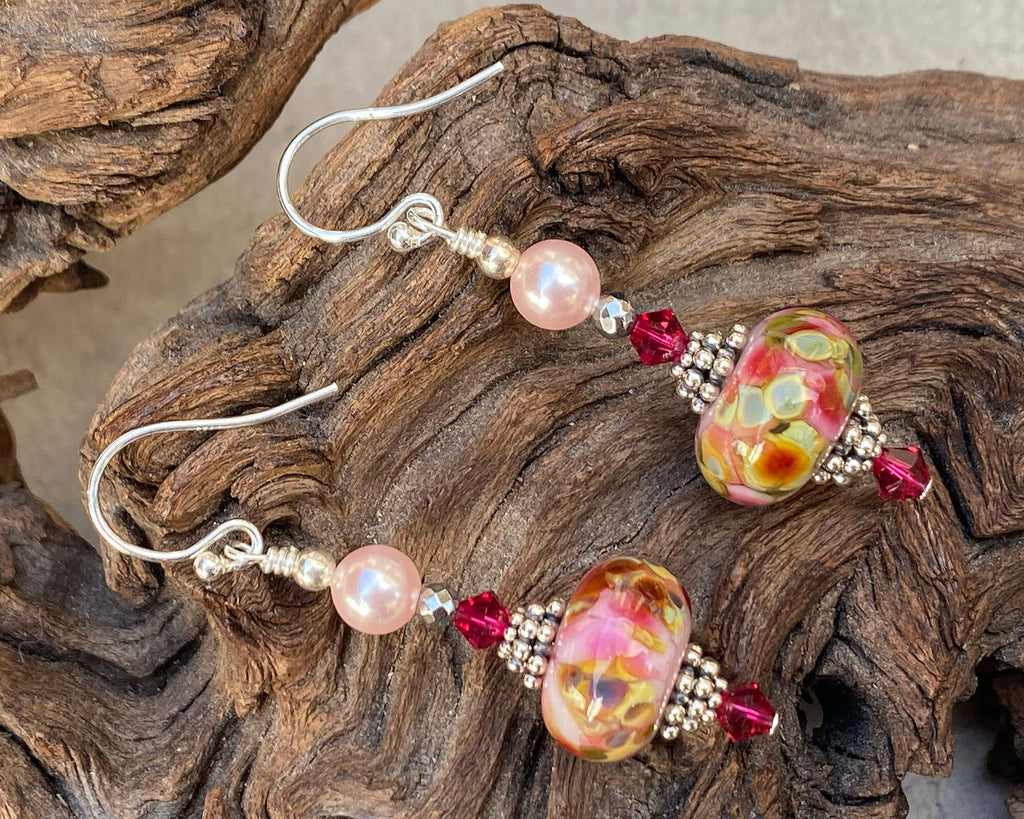 pink lampwork earrings