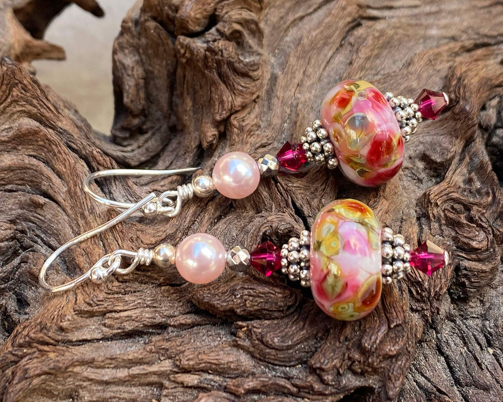 pink lampwork earrings